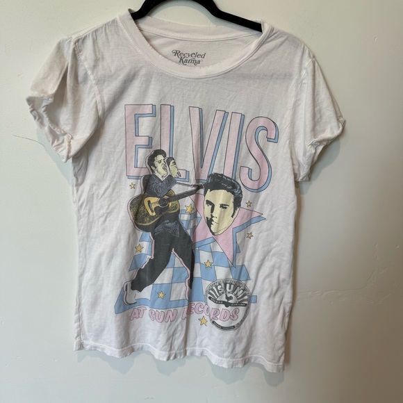 Recycled Karma Tops - Recycled Karma White Elvis Graphic T-Shirt 100% Cotton Womens Size Small Band